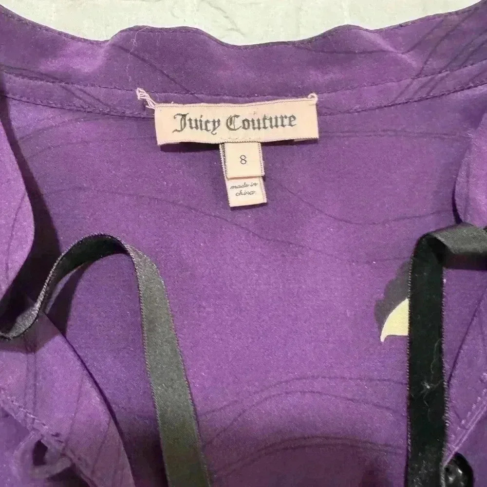 Juicy Couture Women’s Long Sleeve 100% Silk Purple Dress Feather Trimmed Sz 8 - Picture 6 of 8